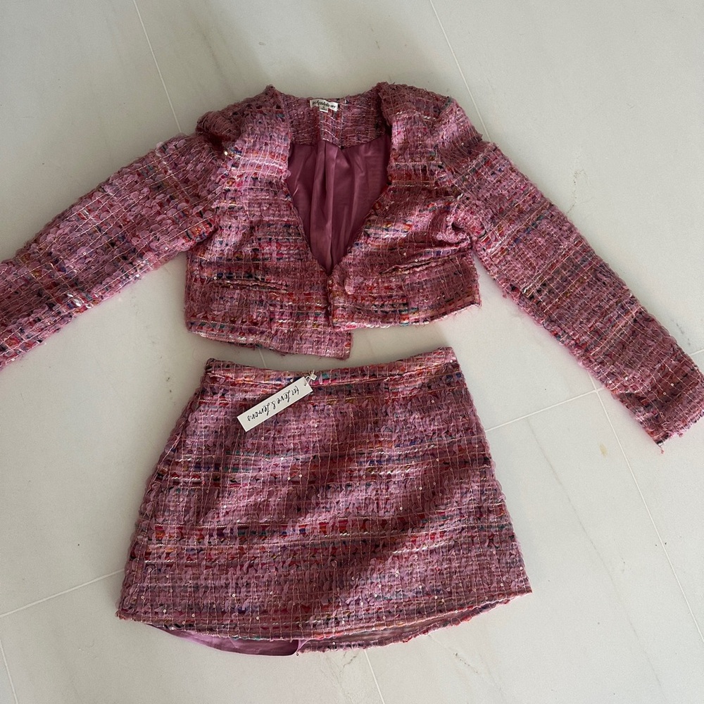 Pink Tweed Cropped Jacket and Skirt Set